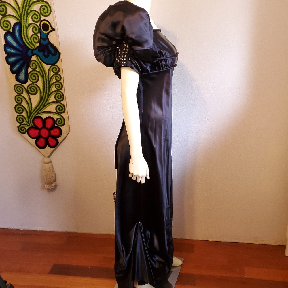 Vintage 30s Inky Black Satin Gown - Picture 12 of 13